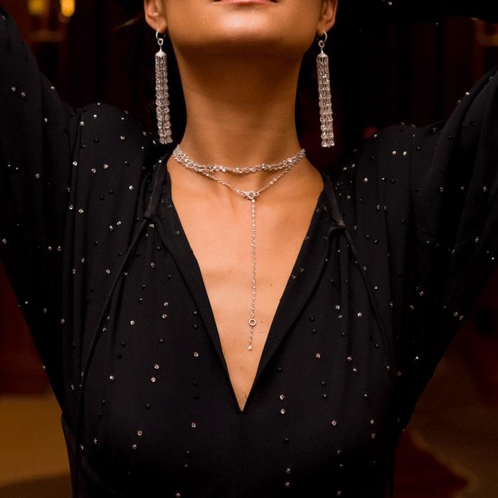 Image of 64Fcets rose cut diamond tassel pendant earrings with 18k gold